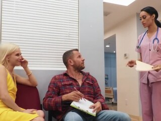 Boy invites blond to come closer knowing this babe has no thing against a twosome with him in the hospital hall. The young man in the red shirt doesn't even wanna pursue the nurse but better stays and drills chick.